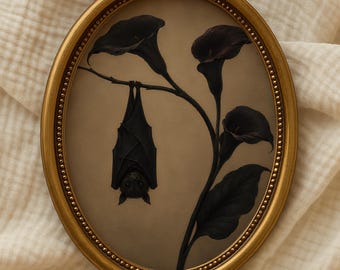 Moody Bat Black Calla Lily Wall Art, Dark Academia Hanging Bat Print,  Victorian Gothic Halloween Decor (Digital Download)