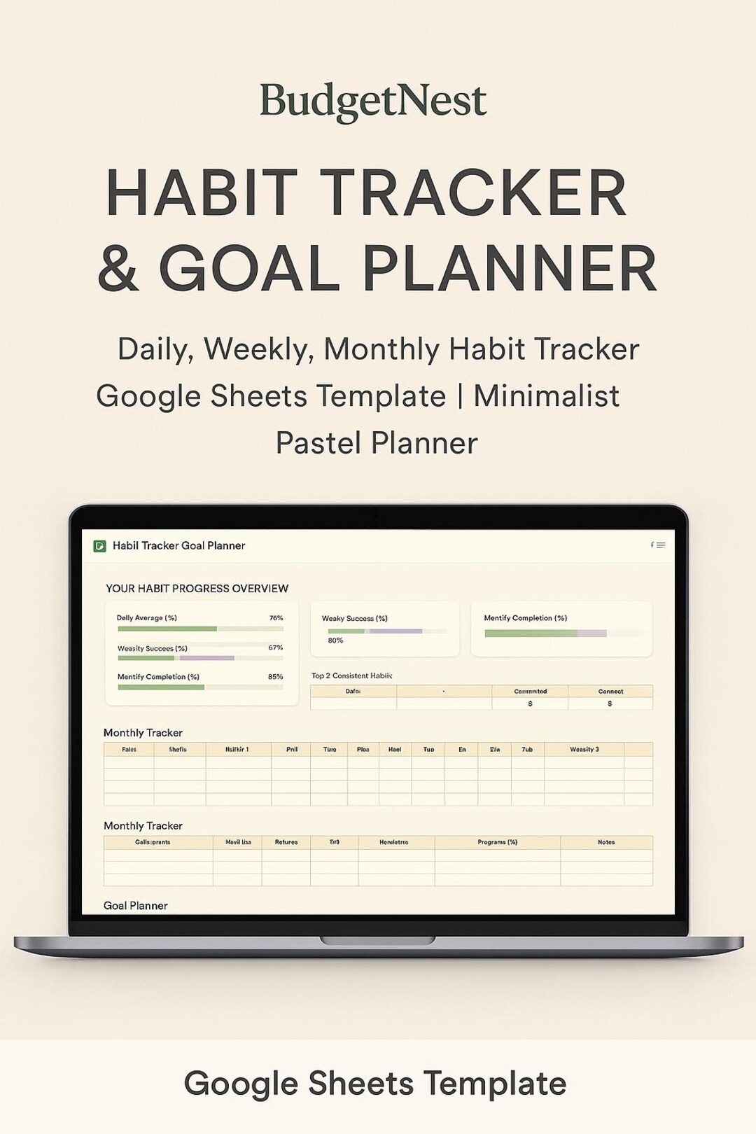 Habit & Goal Tracker | Minimalist Google Sheets Template (digital ...