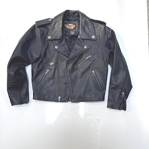 Chaqueta de motociclista Harley-Davidson vintage de 2003 - Piel granulada auténtica - Estilo motociclista Y2K - Talla pequeña/XS