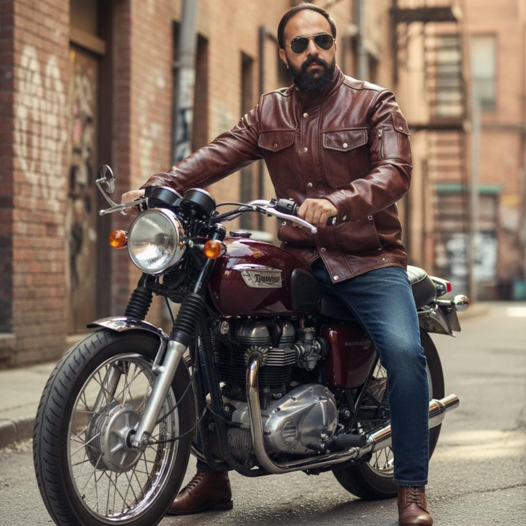 Handmade Vintage Sheepskin Leather Biker Jacket | Men's Retro