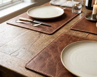 Leren placemats set van 6 voor eettafel, premium vierkante kanten matten, modern eetkamerdecor, eenvoudig schoon te maken tafelbescherming, gebruik in café
