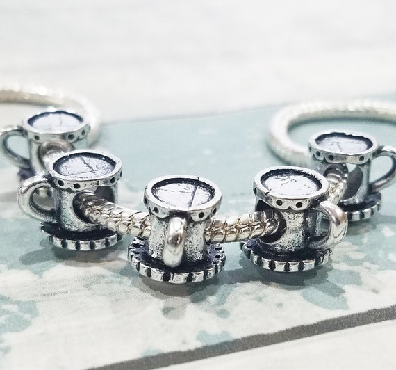 10 20 50 100 Silver TEACUP Charms 3D Large Hole Beads