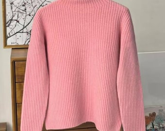Women's Merino Wool Turtleneck Sweater: Thick Knit Ribbed Winter Pullover