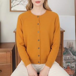 Merino Wool Knit Cardigan Sweater: Seamless O-Neck Pullover