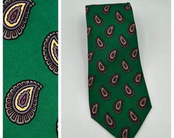 Burberrys of London heren groene paisley zijden stropdas handgenaaide vintage designer uit de VS