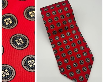 Christian Dior Monsieur Silk Tie Red Geometric Medallion Vintage Mens Necktie