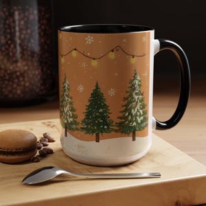Mug de Noël festif - Tasse à café de Noël avec sapins de Noël et lumières, cadeau douillet pour l'hiver