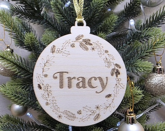 Personalised Wooden Wreath Christmas Bauble Decoration