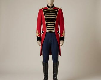 Men's Red Military Tailcoat - Gothic Parade Jacket - Steampunk Band Coat - Victorian Dress Coat - Historical Officer Uniform Costume