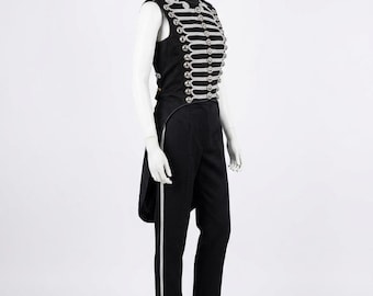 Women's Black Hussar Waistcoat – Silver Braided Military Tailcoat Vest