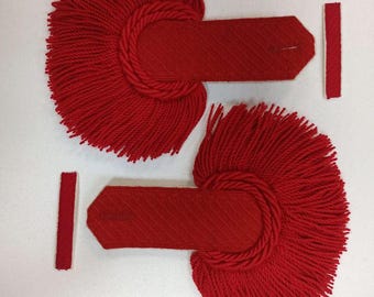 Napoleonic Red Fringed Epaulettes - Pair of Imperial Old Guard Grenadier Shoulder Boards with Passants