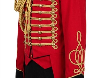 Red Ringmaster Tailcoat – Gold Aiguillette, Epaulettes, Military Performance Costume