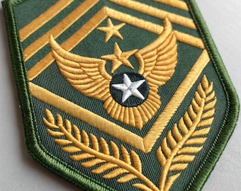 Gold Embroidered Military Rank Patch – Sergeant Shield Insignia, Aviation Wings Emblem