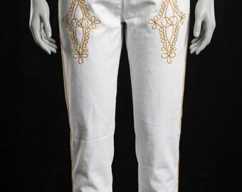 White Hussar Pants – High Waisted, Gold Austrian Braiding, Napoleonic Uniform