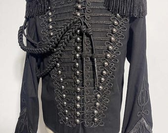 Black Hussar Dolman Jacket – Braided Frogging, Aiguillette, Military Style Tunic