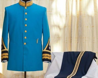 Turquoise Diplomatic Uniform Suit – Ceremonial Jacket, Navy Trousers, Gold Trim