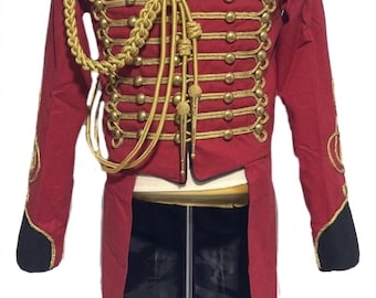 Red Ringmaster Tailcoat – Gold Aiguillette, Epaulettes, Military Style Costume