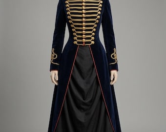 Women’s Victorian Military Tailcoat - Napoleonic Hussar Regency Jacket - Vintage Steampunk Gothic Riding Coat - Historical Cosplay Uniform