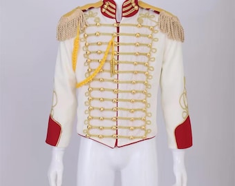 Off-White Military Hussar Jacket – Gold Epaulettes, Braiding, Royal Gala Costume