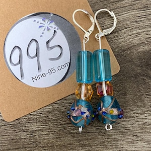 Mundgeblasene Glas Blau Tropfen Ohrringe Sterling Silber