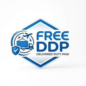 May include: A blue and white hexagonal logo with the text "FREE DDP DELIVERED DUTY PAID". The logo features a truck, airplane, shipping container, and a shield with a tick.
