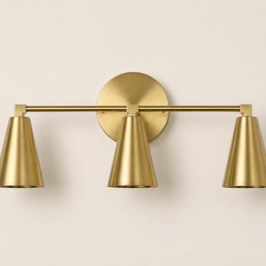 Brass Vanity Light 3 Light, Modern Bathroom Wall Light, Gold Wall Sconce Fixture, Mid Century Vanity Lighting, Minimalist Bathroom Light