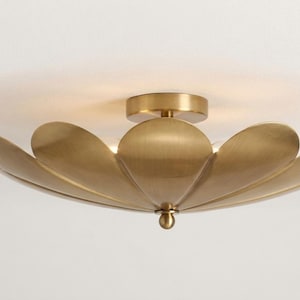 Luxury Brass Ceiling Light, Modern Flush Mount Fixture, Floral Petal Ceiling Lamp, Designer Lighting, Mid Century Modern Gold Light