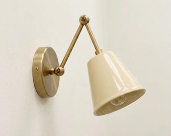 Brass Adjustable Wall Sconce, Metal Shade Wall Lamp, Mid Century Modern Light, Swing Arm Wall Light, Bedside Reading Lamp