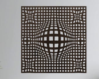 Optical Illusion Wall Panel, Minimalist Wooden Wall Art, 3d Optical Illusion Wall Hanning, Modern Abstract Panel, 3D Sphere Design
