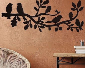 Decoración de pared con pájaros en una rama, Decoración de pared de madera con pájaros, Arte de pared con pájaros, Adorno de pared de pájaros, Arte de pared de madera con pájaros, Adorno de pared de madera con pájaros