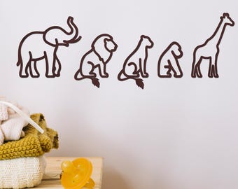 Wooden Safari Wall Art, Animal Silhouette Wall Hanging, Elephant, Giraffe, Gorilla, Lion, Lioness, African Animals Wall Art, Jungle Wall Set