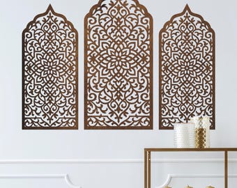 Marokkanisches Holzplatten-Set, Gitter-Dekorplatten, Arabische Fensterwand, marokkanische Wandkunst, Arabeske-Holzplatten, marokkanische Wanddekoration