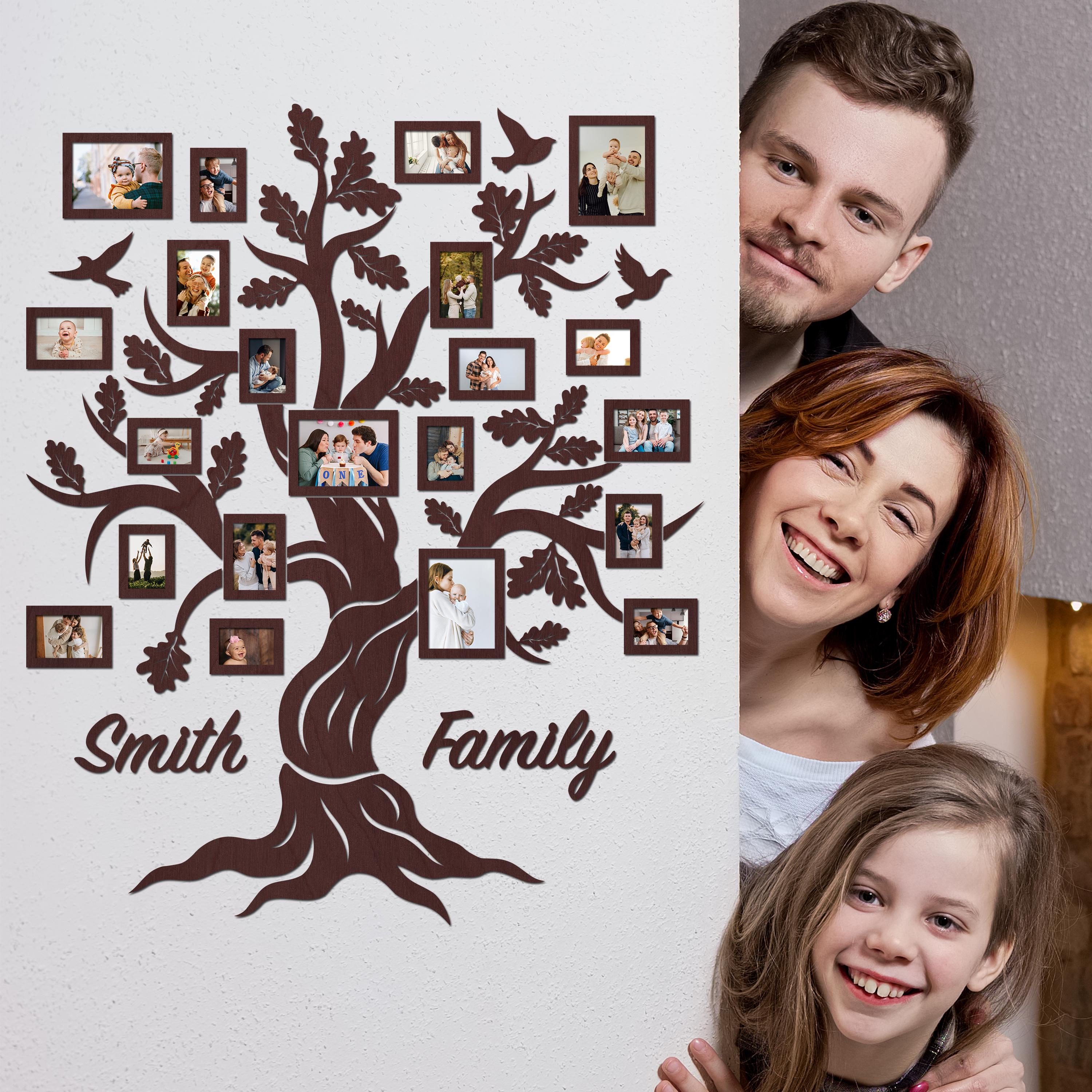 Family Tree Photo Collage, Wooden Family Tree With Frames, Family Tree ...