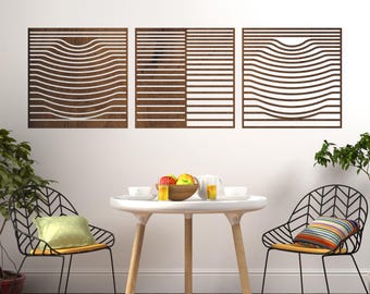 Optical Illusion Wall Panel, Minimalist Wooden Wall Art, 3d Optical Illusion Wall Hanning, Modern Abstract Panel Set of 3, 3D Sphere Design