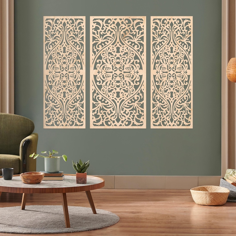 Moroccan Wood Panel Set, Lattice Decorative Panels, Arabic Windows Wall ...
