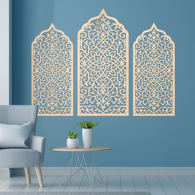 Moroccan Wood Panel Set, Lattice Decorative Panels, Arabic Windows Wall ...