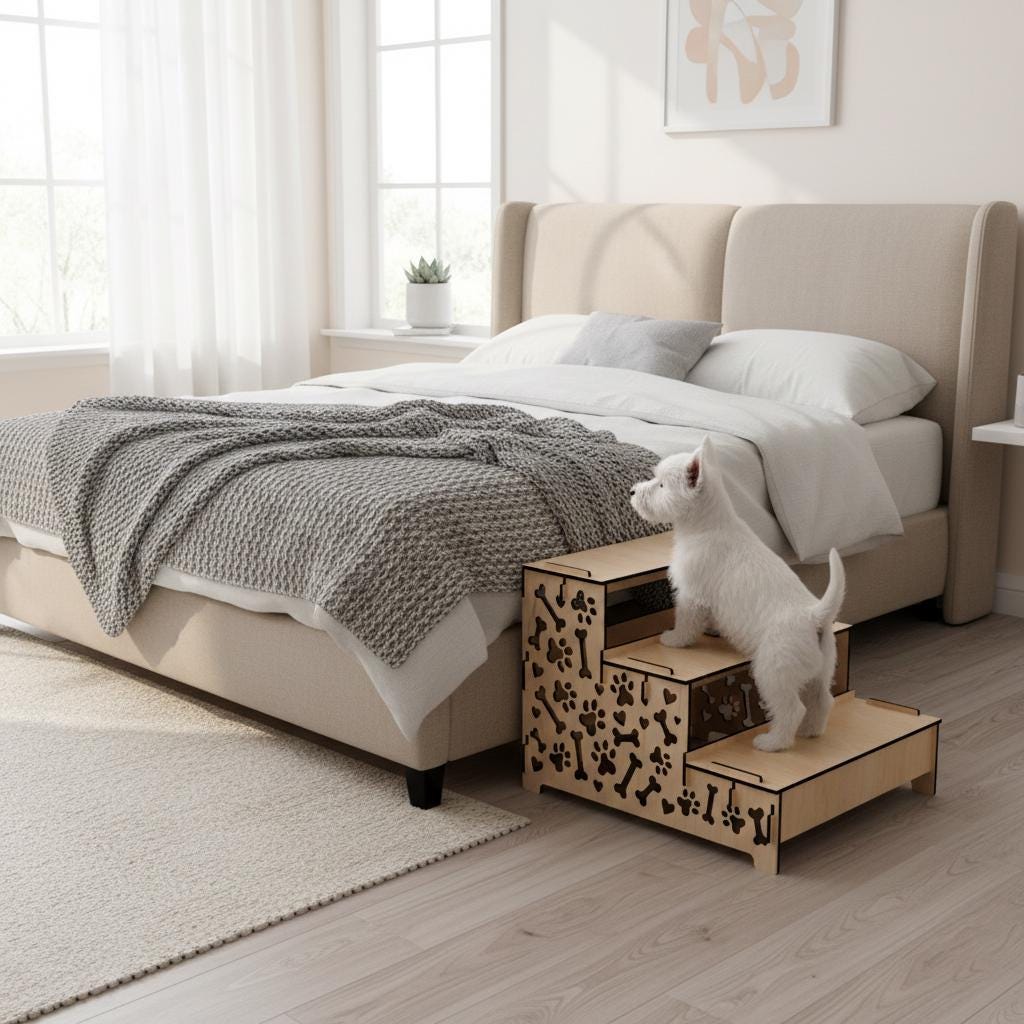 Hundetreppe aus Holz für hohes Bett und Boxspringbett