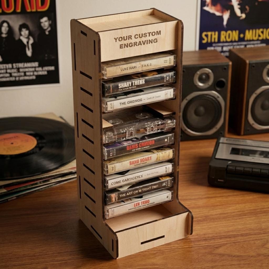 Organiseur De Bureau En Forme De Cassette Audio Rétro DMZK - Pot à Crayons Avec Dévidoir Scotch