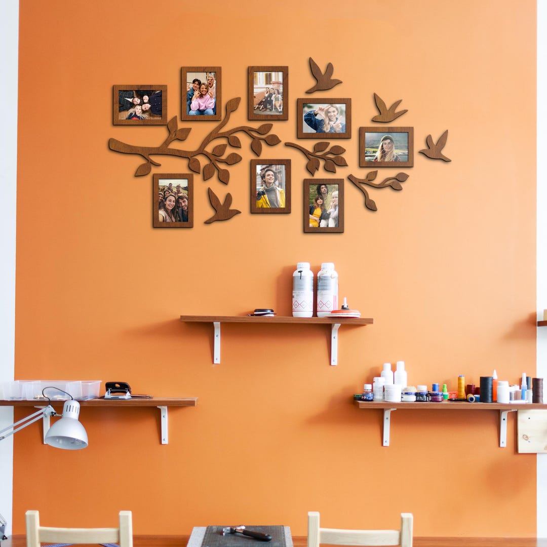 Family Tree Photo Collage, Wooden Family Tree With Frames, Family Tree ...