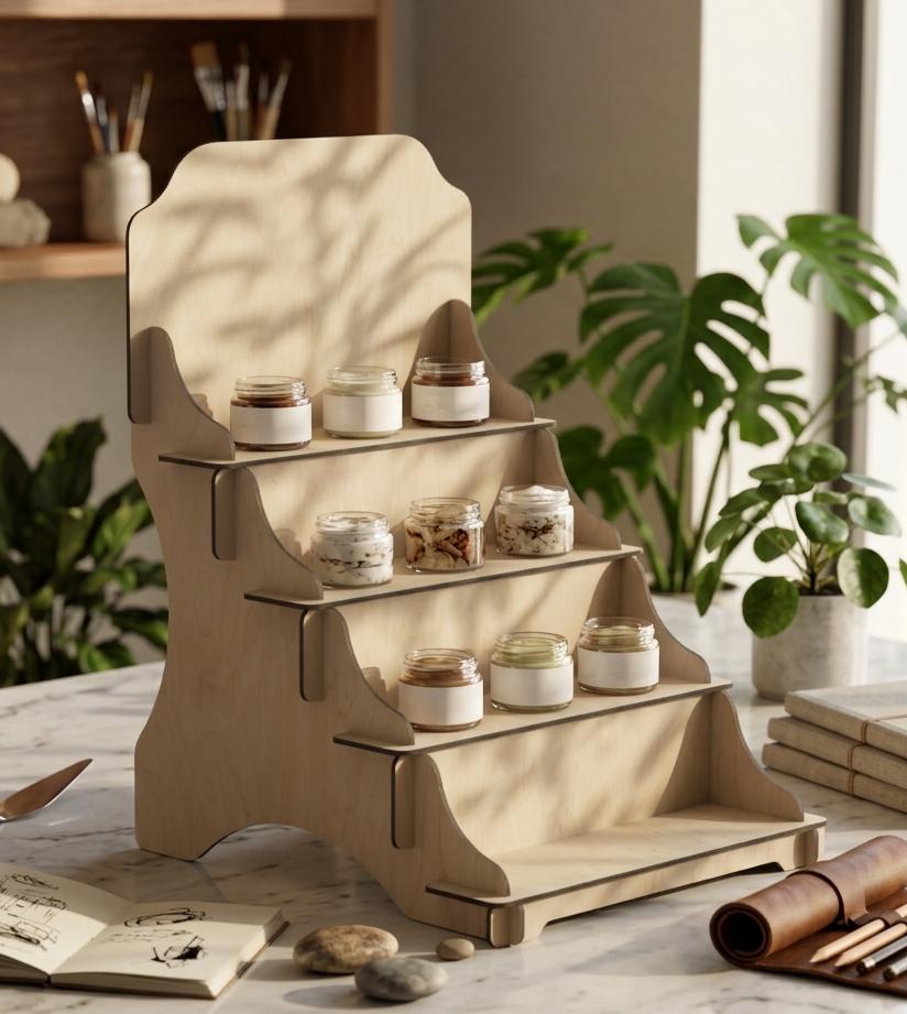 Market Display Rack for Craft Items, Wooden Tiered Display Rack With ...
