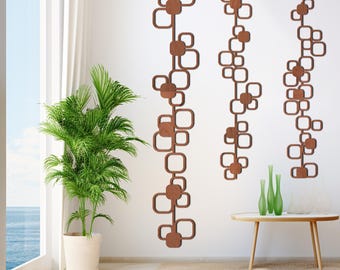 Retro 70s 8 Panels Wooden Wall Art, Natural Wood Veneer, Retro 70s