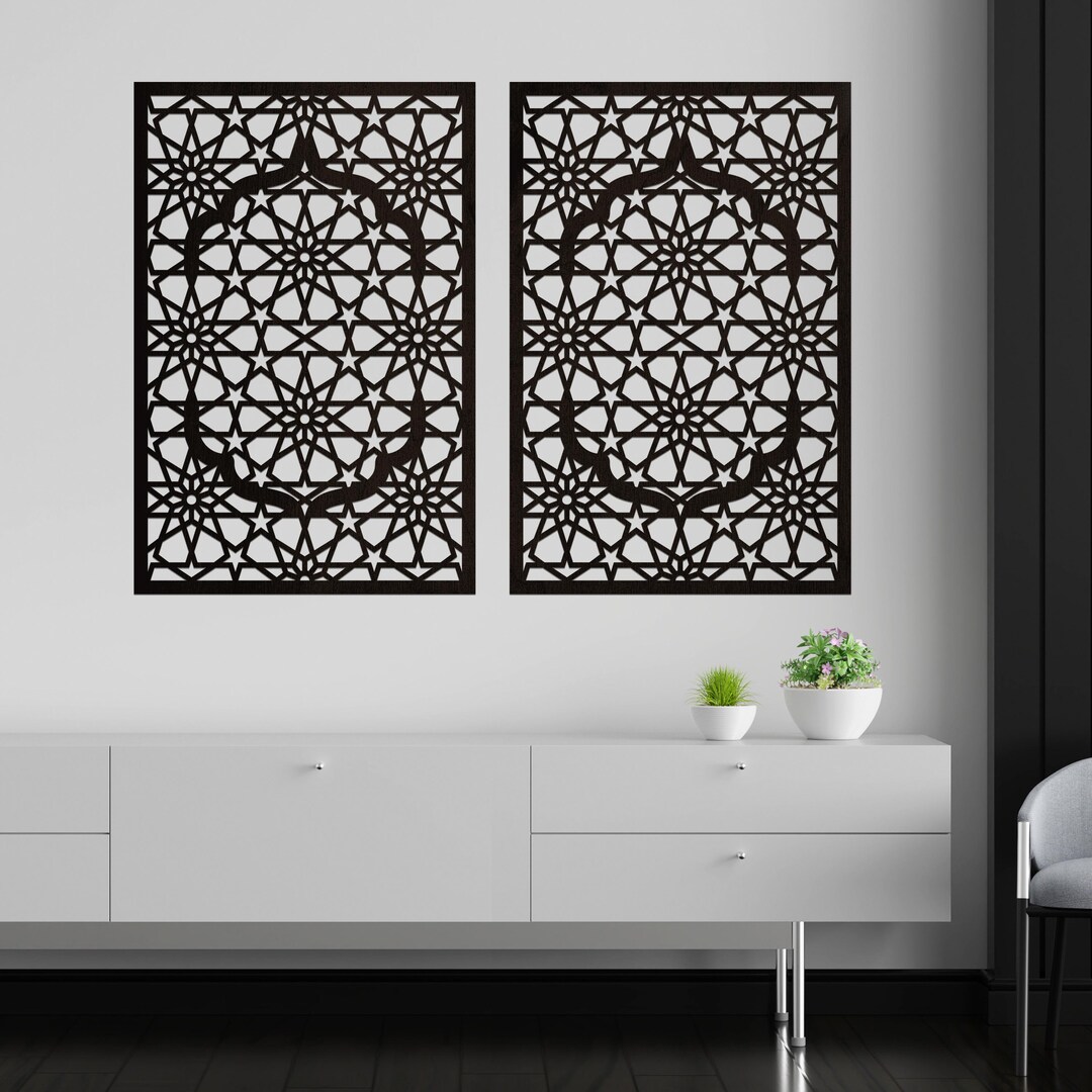 Moroccan Wood Panel Set, Lattice Decorative Panels, Arabic Windows Wall ...