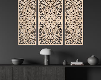 Marokkanisches Holzplatten-Set, Gitter-Dekorplatten, Arabische Fensterwand, marokkanische Wandkunst, Arabeske-Holzplatten, marokkanische Wanddekoration