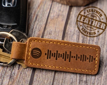 Personalized Spotify Code Leather Keychain, Custom Music Gift