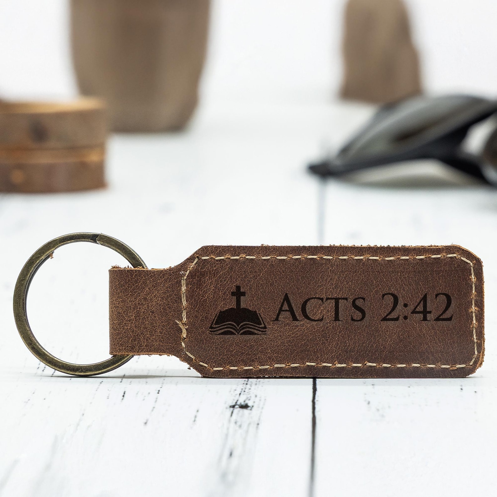 Custom Bible Verse Leather Keychain, Personalized Leather Christian ...