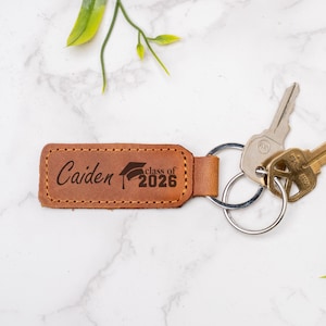 Custom Graduation Engraved Keychain: Personalized Leather Favors (Class of 2026)