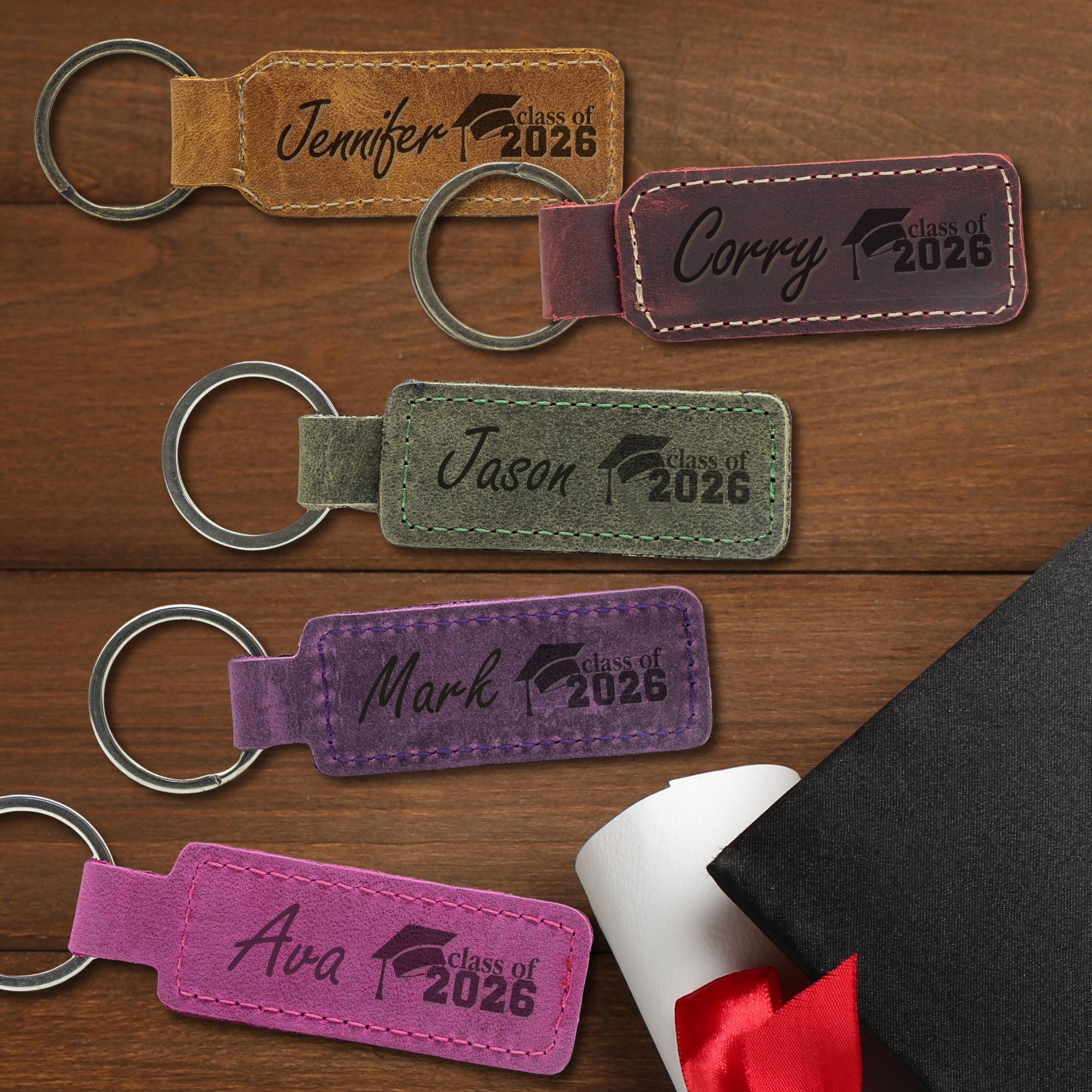 Custom Graduation Engraved Keychain: Personalized Leather Favors (class ...