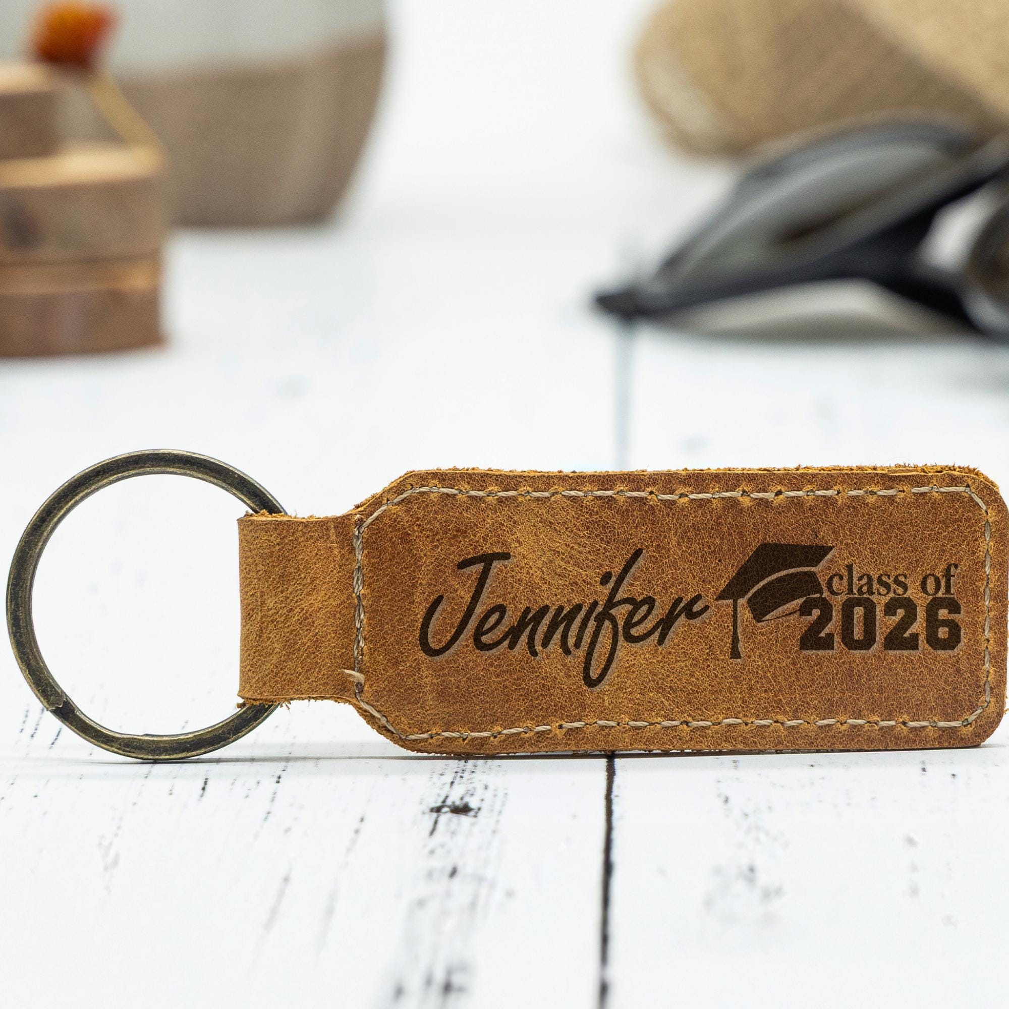 Custom Graduation Engraved Keychain: Personalized Leather Favors (class ...