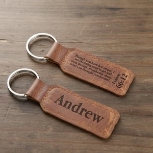 Personalized Bible Verse Keychain: Genuine Leather - Custom Engraved Faith Gift