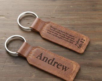 Personalized Bible Verse Keychain: Genuine Leather - Custom Engraved Faith Gift